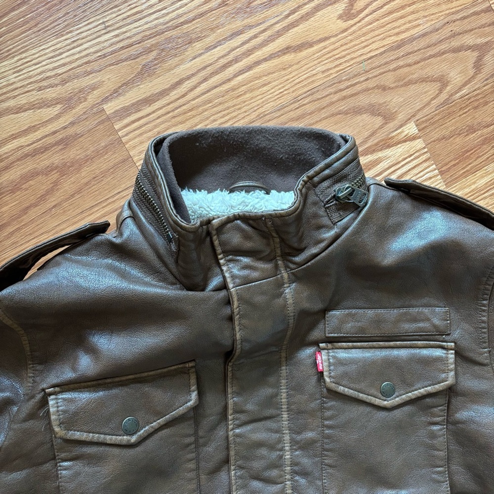 Levi's Men's‎ 4-Pocket Field Military Jacket Large Saddle Faux Leather Sherpa - Picture 6 of 14